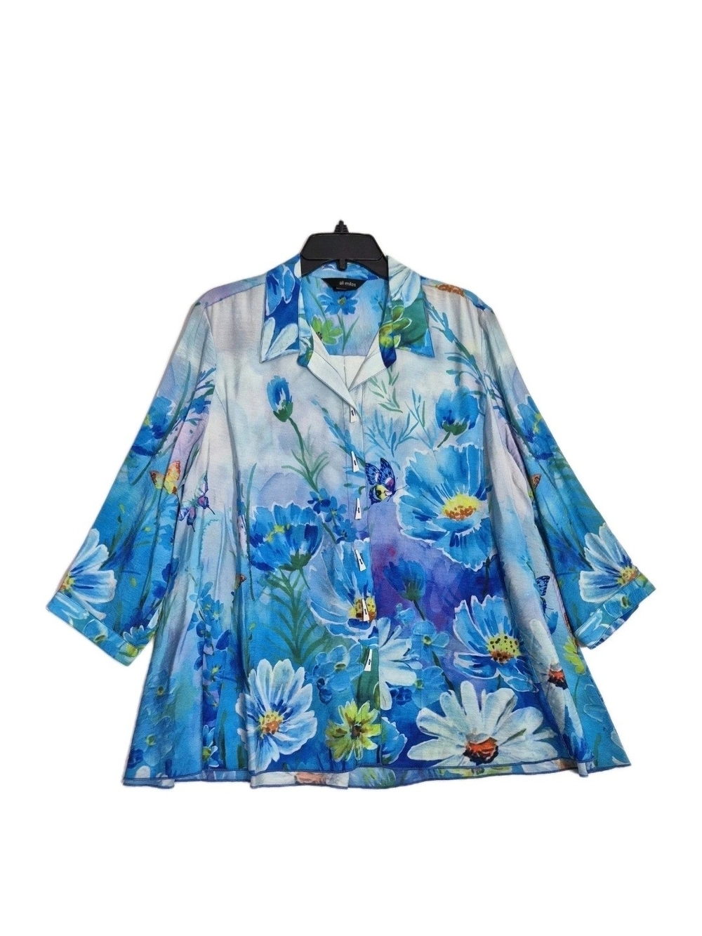 Ali Miles Blue Floral Button-Down Shirt